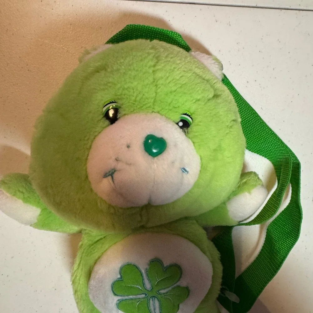 Y2K Care Bears Good Luck Bear Plush Backpack Green Four Leaf Clover 2003 Vintage